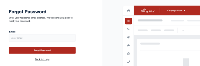 My BrightFire Password Reset Screen